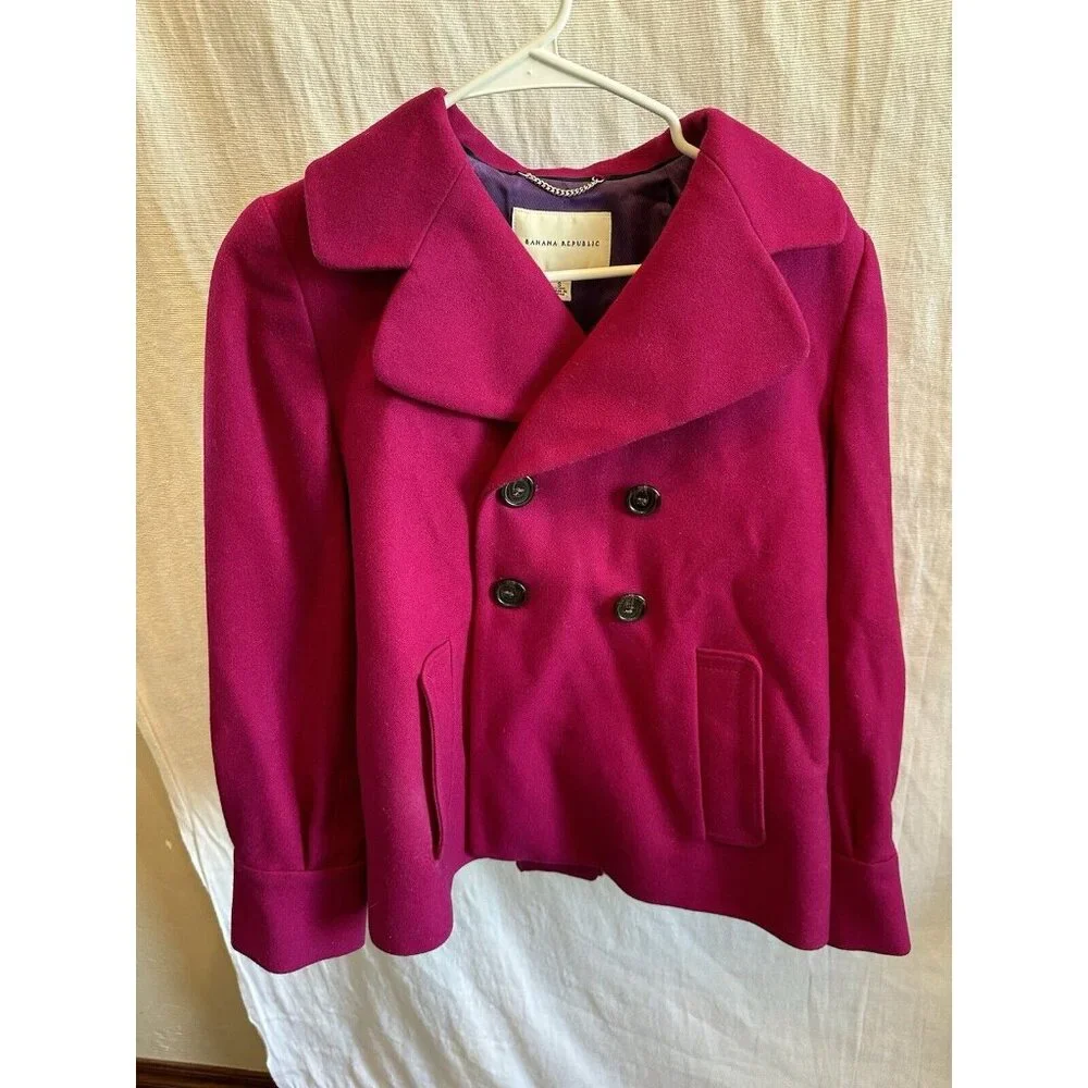 BANANA REPUBLIC Womens‎ Small Pink Double Breasted WOOL Blend Pea Coat Jacket - Picture 11 of 11